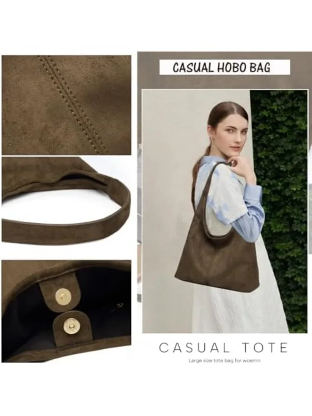 Stylish Soft PU Leather Hobo Bag for Women | Slouchy Tote Purse for Work